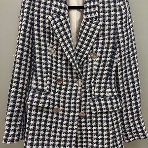 Zara navy blue and white tweed blazer, size XS